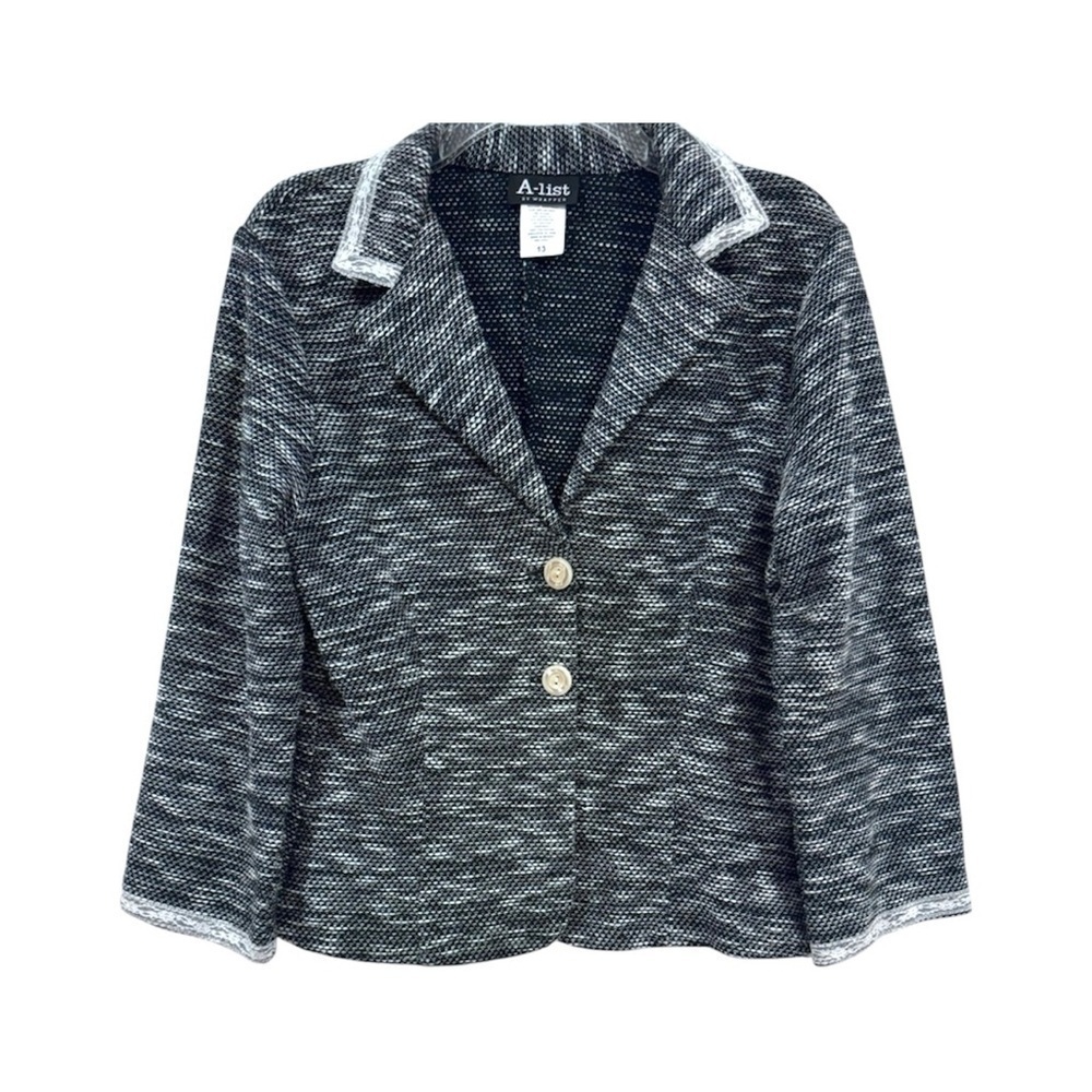 Y2K Knit Blazer Cardigan Lace Trim Fitted Vintage Style Black White Small Medium